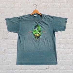 Vintage 90s Panama Canal T-Shirt Iguana Tropical Graphic Tee Green Size Large